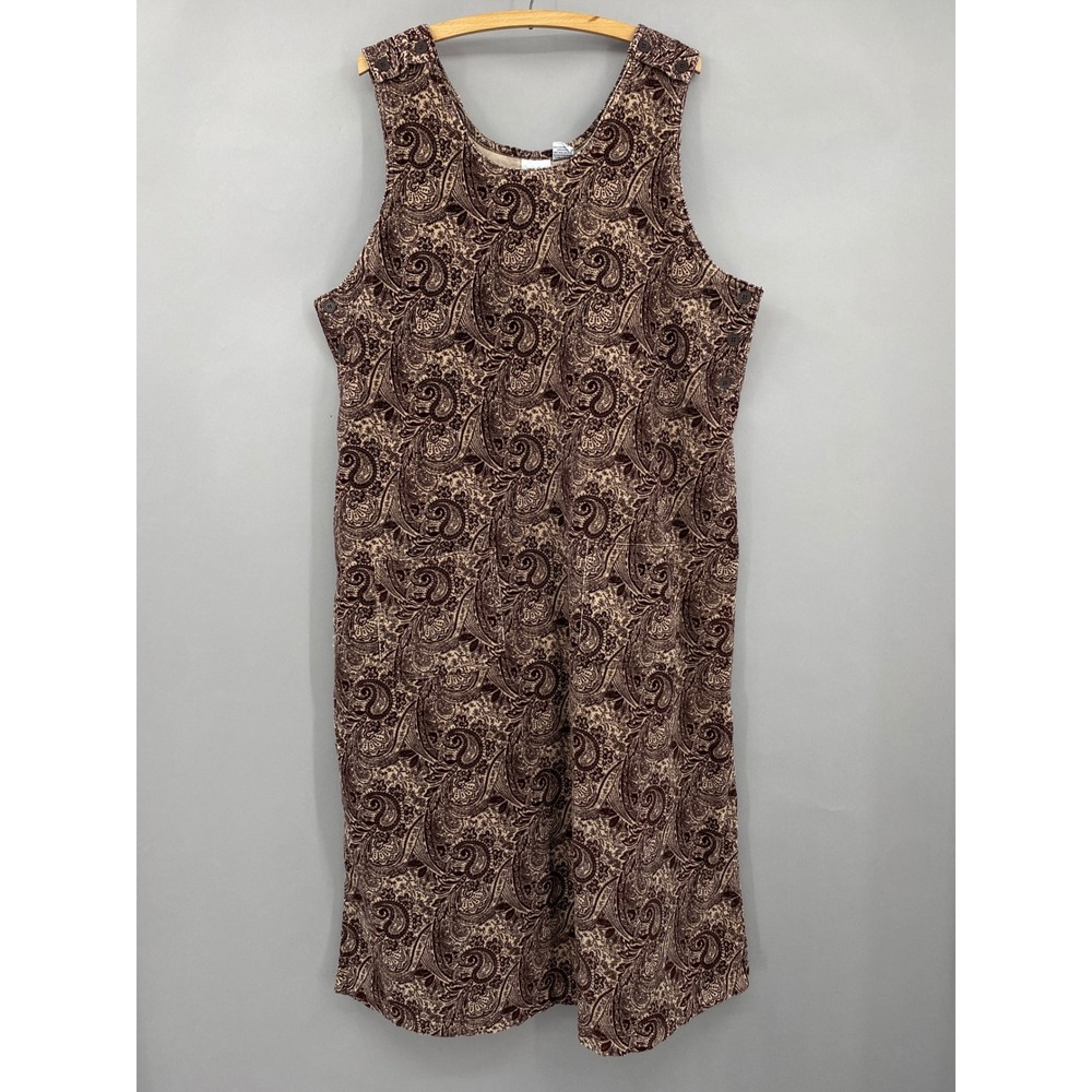 Vtg 90s Carolina Colours Paisley Corduroy Jumper Dress Womens 16W Brown Midi